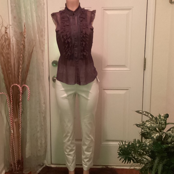 CHARLOTTE RUSSE charcoal medium button down mesh laced sleeveless blouse. - Picture 8 of 10